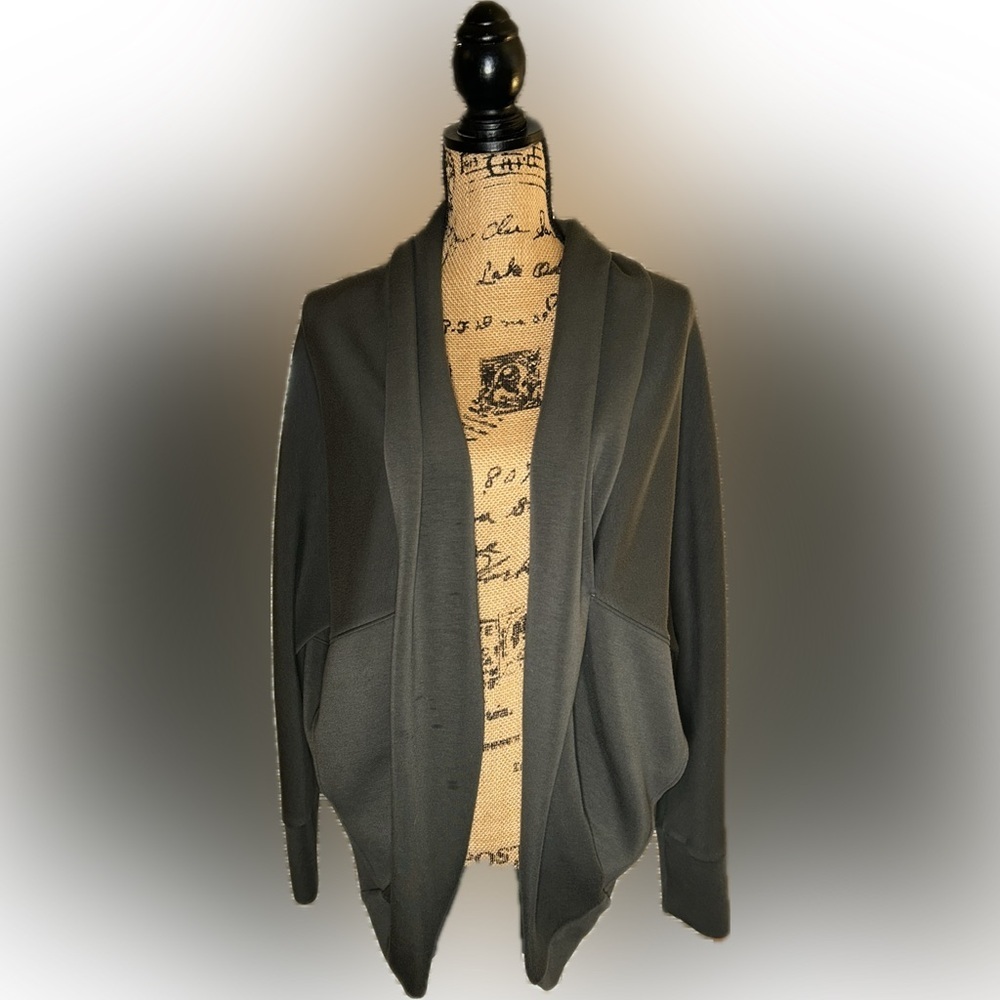 Spanx AirLuxe Plush Dark Green Cocoon Draped Comfy Cozy Cardigan Open Front XS